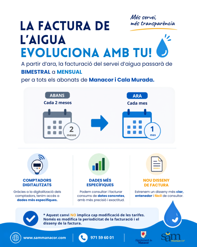 La SAM implantarà la facturació mensual de l’aigua a Manacor a partir d’agost