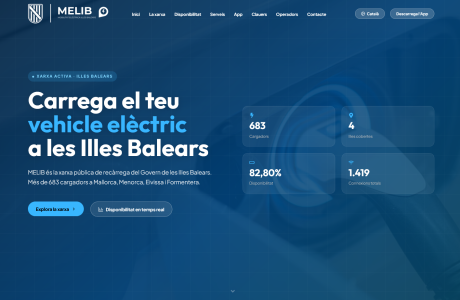 Pantalla d'inici del web melib.es amb informació sobre carregadors elèctrics