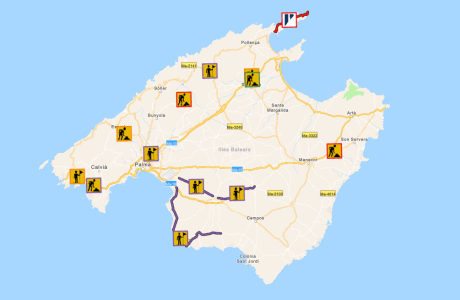Mapa interactiu del visor d'incidències de carreteres VISICAR del Consell de Mallorca