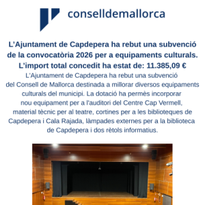 Capdepera rep una subvenció d’11.385 euros per millorar els equipaments culturals del municipi