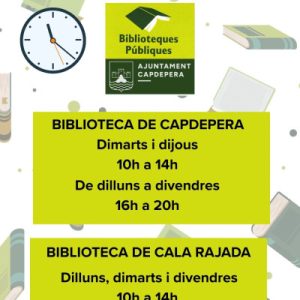 Les biblioteques de Capdepera i Cala Rajada mantindran obertura de dilluns a divendres totes les horabaixes
