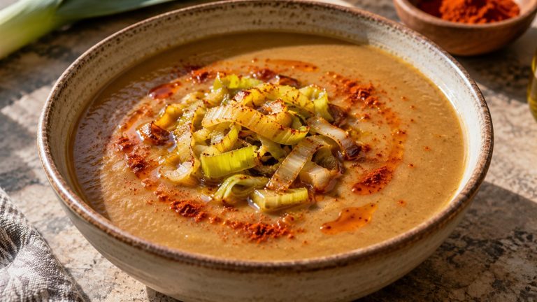 Crema de llenties amb sofrit de porro i pebre bord