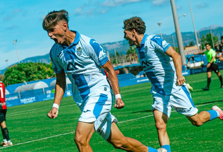 Vista general d'un estadi de futbol amb gespa verda i grades plenes, amb jugadors en acció durant un partit, llum de dia.