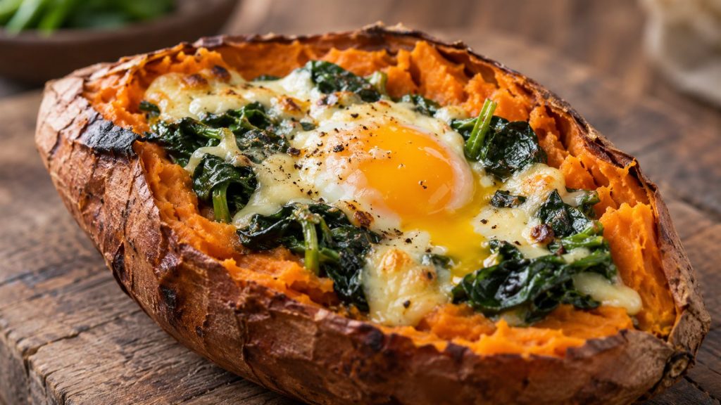 Moniato al forn farcit amb ou i sobres del frigorífic