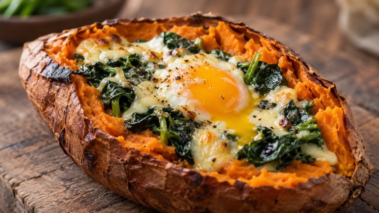 Moniato al forn farcit amb ou i sobres del frigorífic